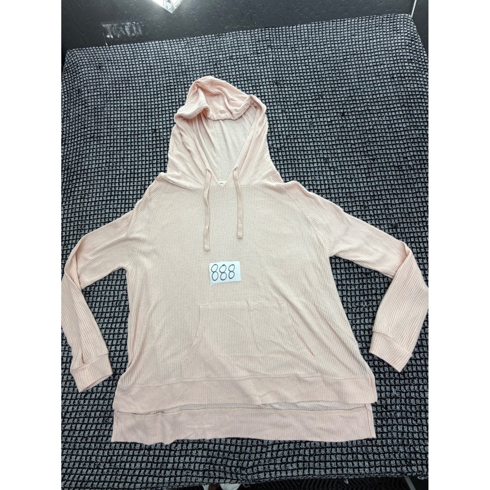 Ocean Drive Ribbed Knit Hoodie Womens Large Pink Lightweight Pullover